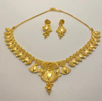 Gold Plated Leaf Motif Pendant Necklace Earrings Set For Women