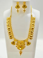 Gold Plated Leaf Motif Pendant Necklace Earrings Set For Women