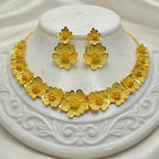 Gold Micro Plated Dubai Floral Necklace Set For Women