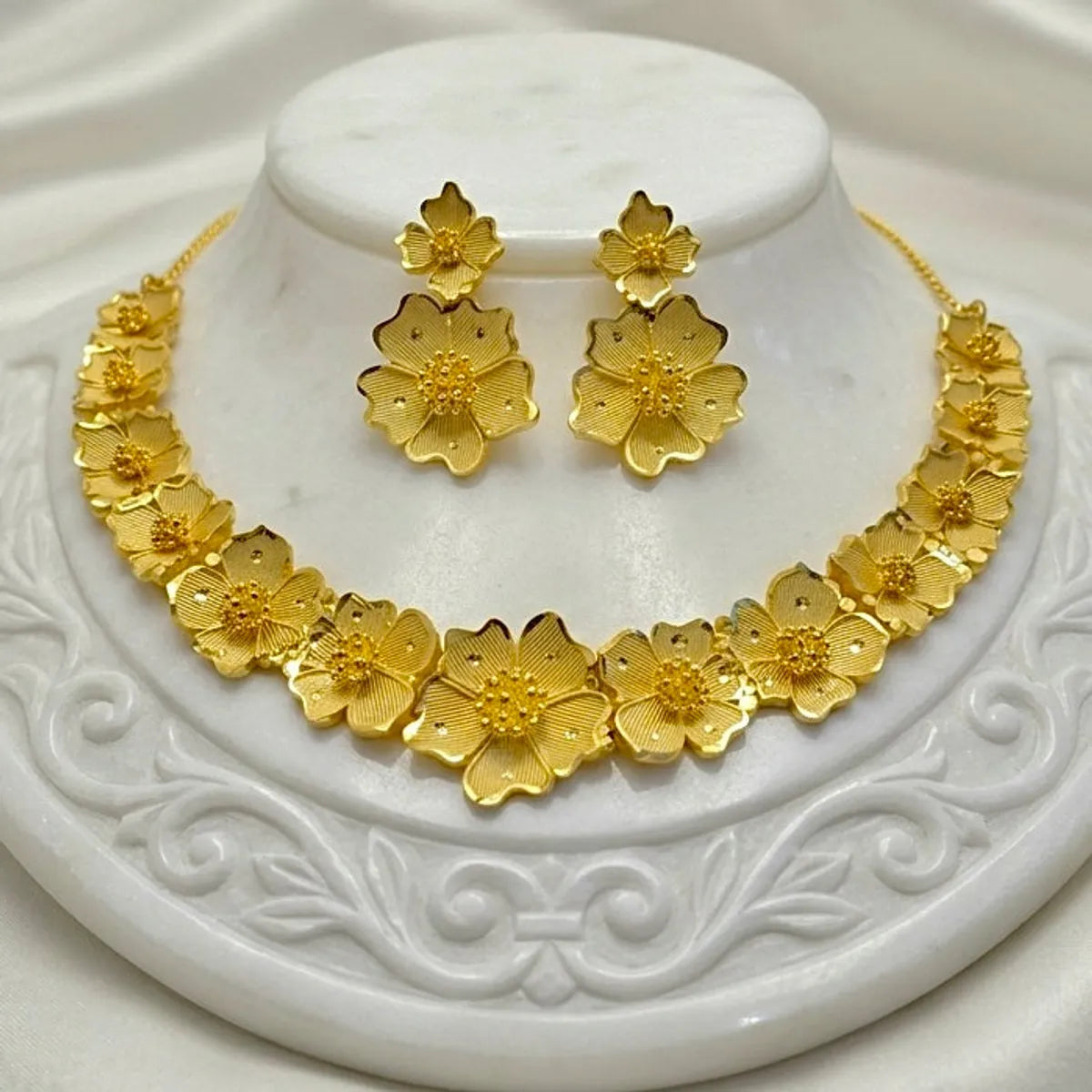 Gold Micro Plated Dubai Floral Necklace Set For Women