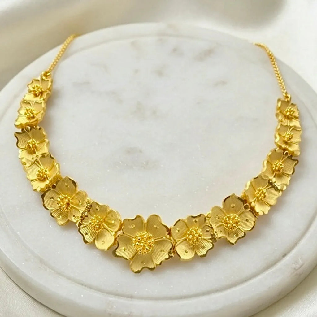 Gold Micro Plated Dubai Floral Necklace Set For Women