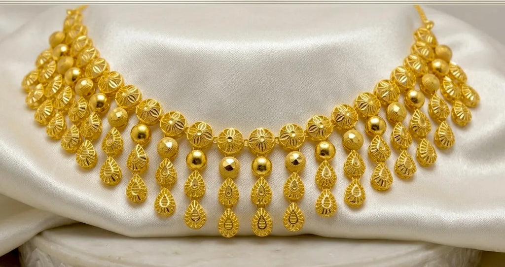 Gold Micro Plated Dubai Circular Motif Drop Necklace Set