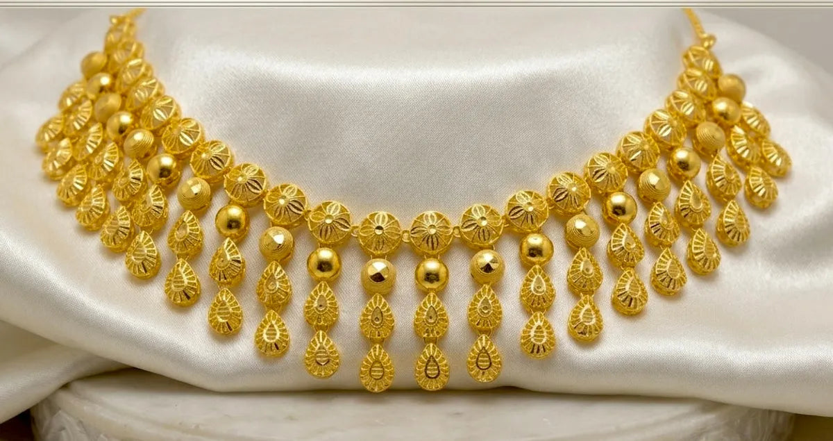 Gold Micro Plated Dubai Circular Motif Drop Necklace Set