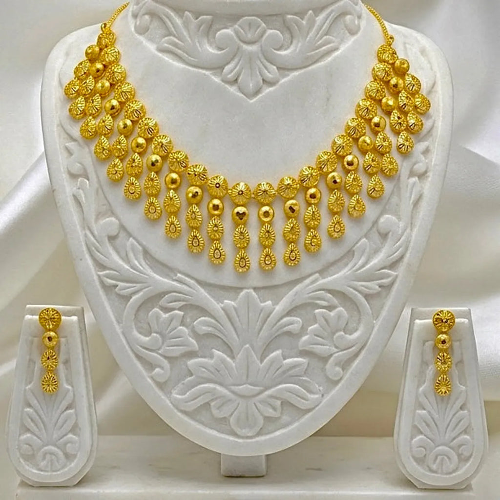 Gold Micro Plated Dubai Circular Motif Drop Necklace Set