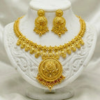 Gold Micro Plated Circular Cutwork Pendant Necklace Set For Women