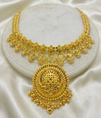 Gold Micro Plated Circular Cutwork Pendant Necklace Set For Women