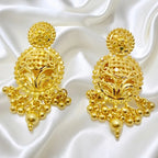 Gold Micro Plated Circular Cutwork Pendant Necklace Set For Women