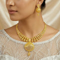 Gold Micro Plated Copper Dubai Fan Style Pendant Necklace Set