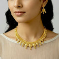 Gold Micro Plated Copper Floral Drop Necklace Earrings Set