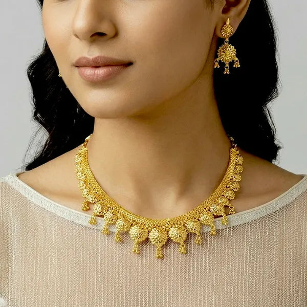 Gold Micro Plated Copper Floral Drop Necklace Earrings Set