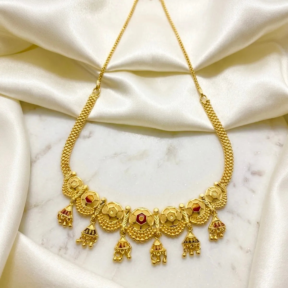 Gold Micro Plated Meenakari Round Mesh Necklace Set For Women