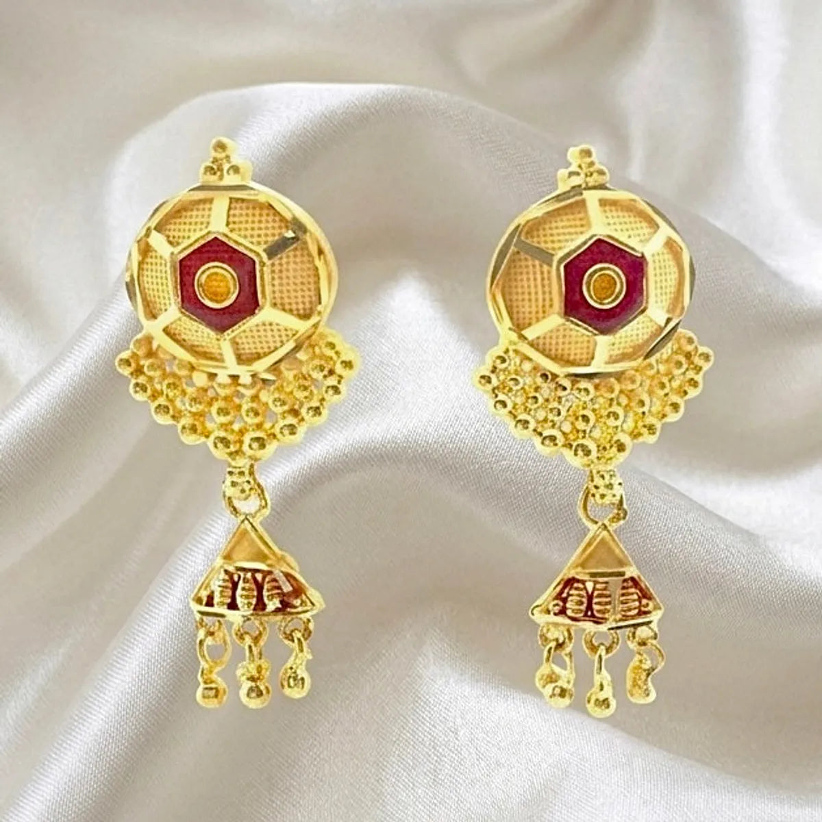 Gold Micro Plated Meenakari Round Mesh Necklace Set For Women