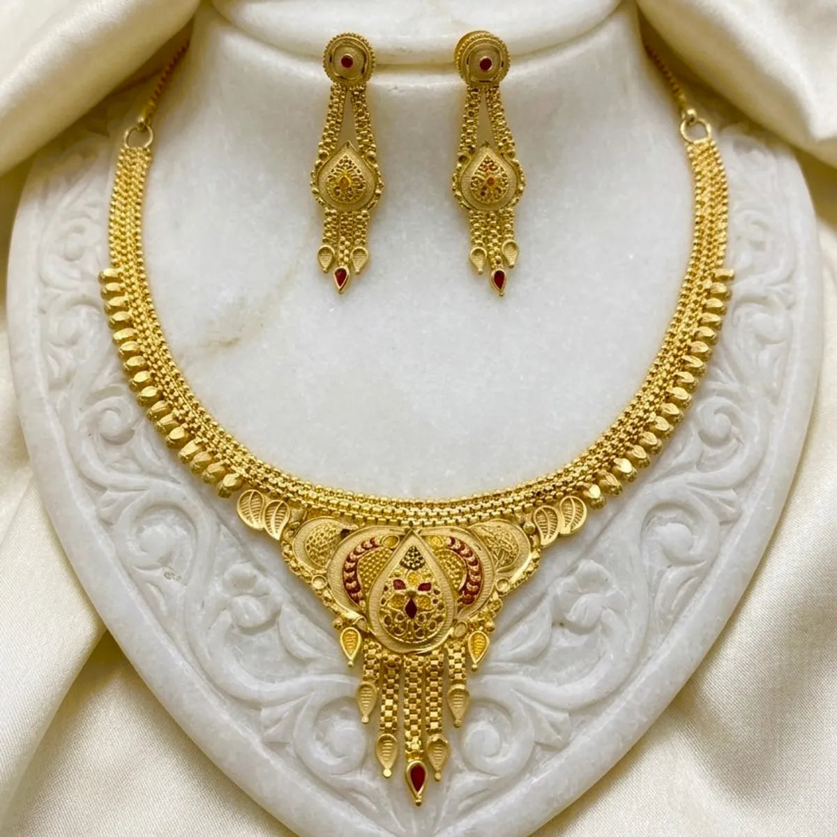 Gold Micro Plated Dubai Meenakari Necklace Set For Women