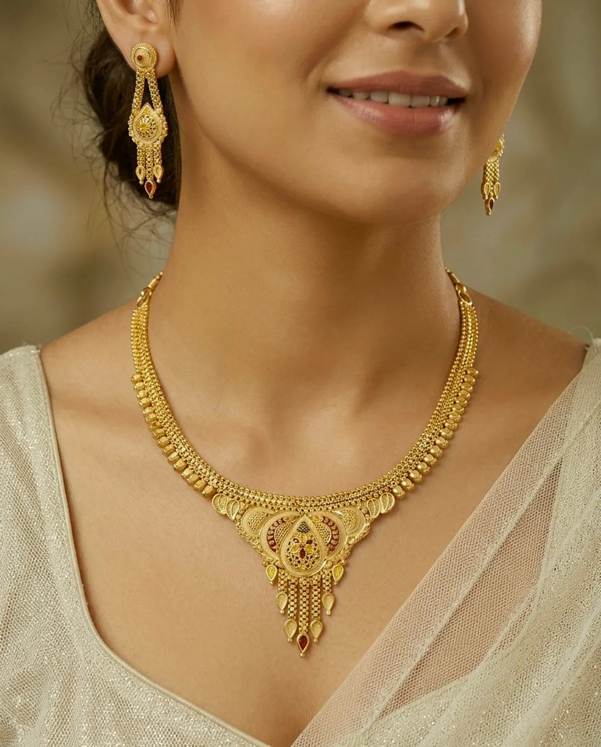 Gold Micro Plated Dubai Meenakari Necklace Set For Women