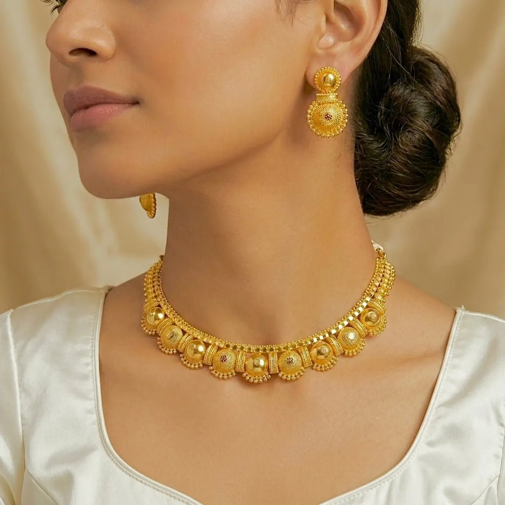 Gold Micro Plated Dubai Round Motif Necklace Earring Set