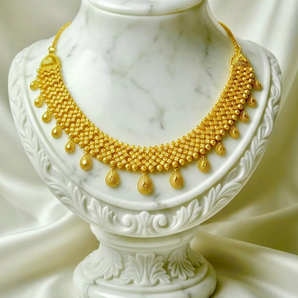 Gold Micro Plated Copper Dubai Beaded Drop Pendant Necklace Set