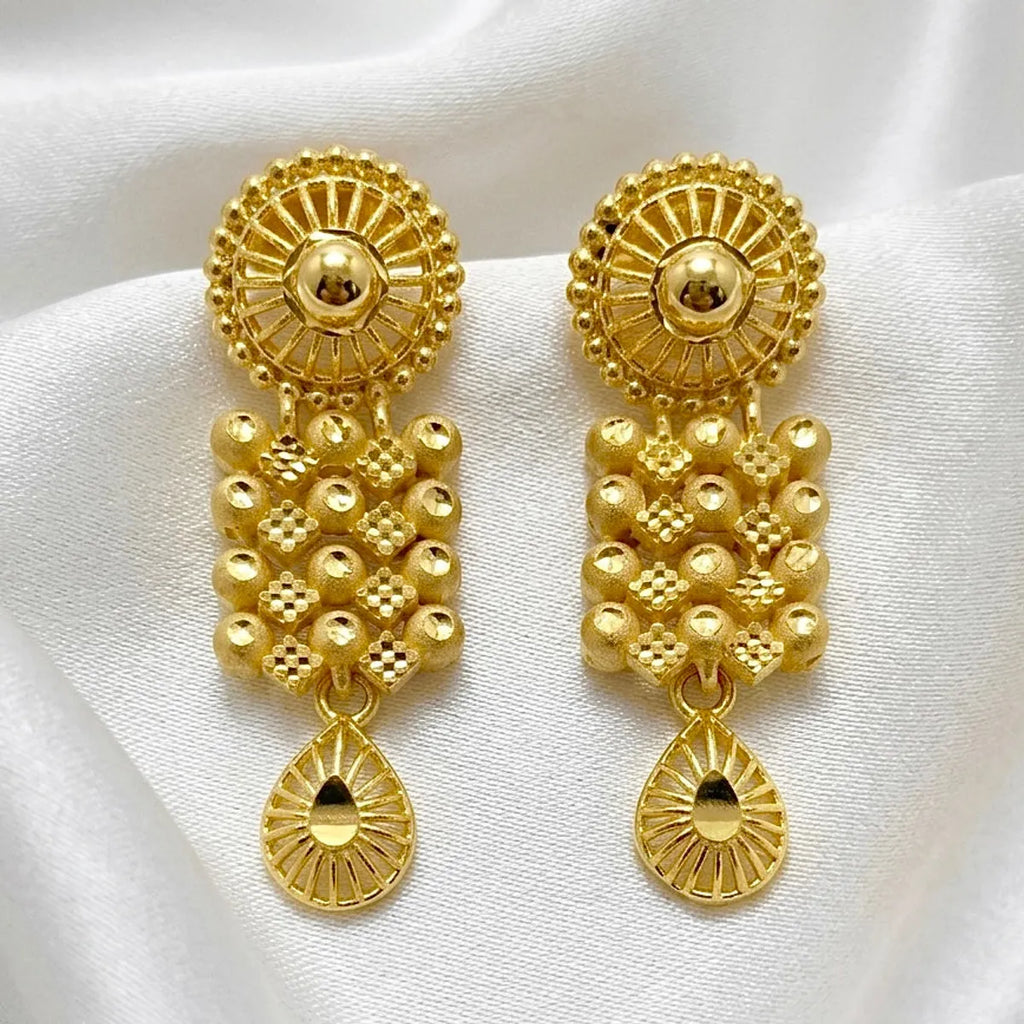Gold Micro Plated Copper Dubai Beaded Drop Pendant Necklace Set