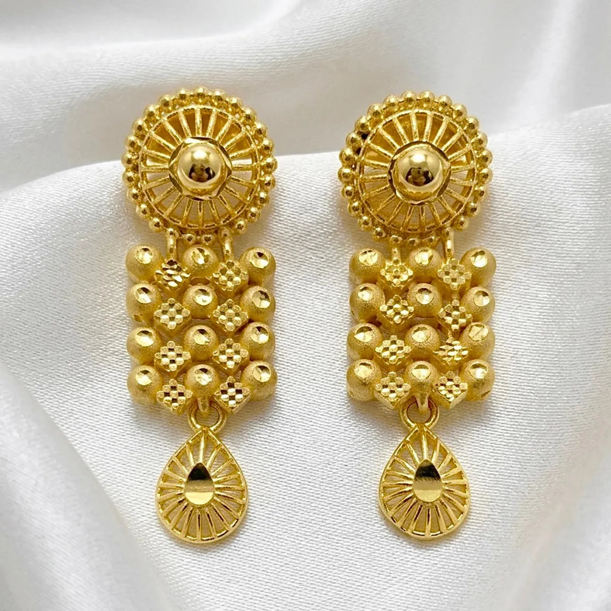 Gold Micro Plated Copper Dubai Beaded Drop Pendant Necklace Set