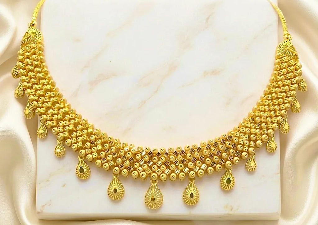 Gold Micro Plated Copper Dubai Beaded Drop Pendant Necklace Set