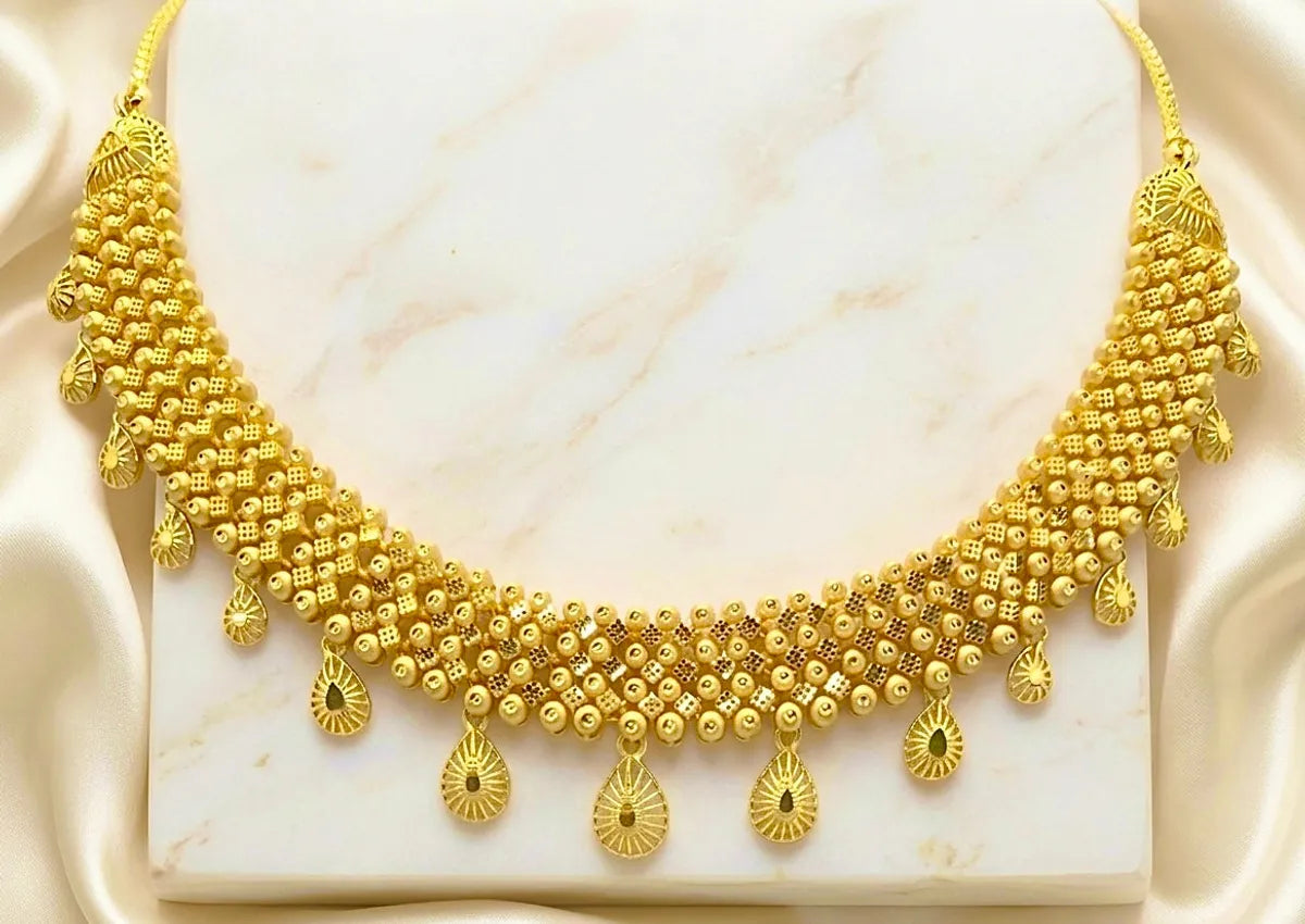 Gold Micro Plated Copper Dubai Beaded Drop Pendant Necklace Set