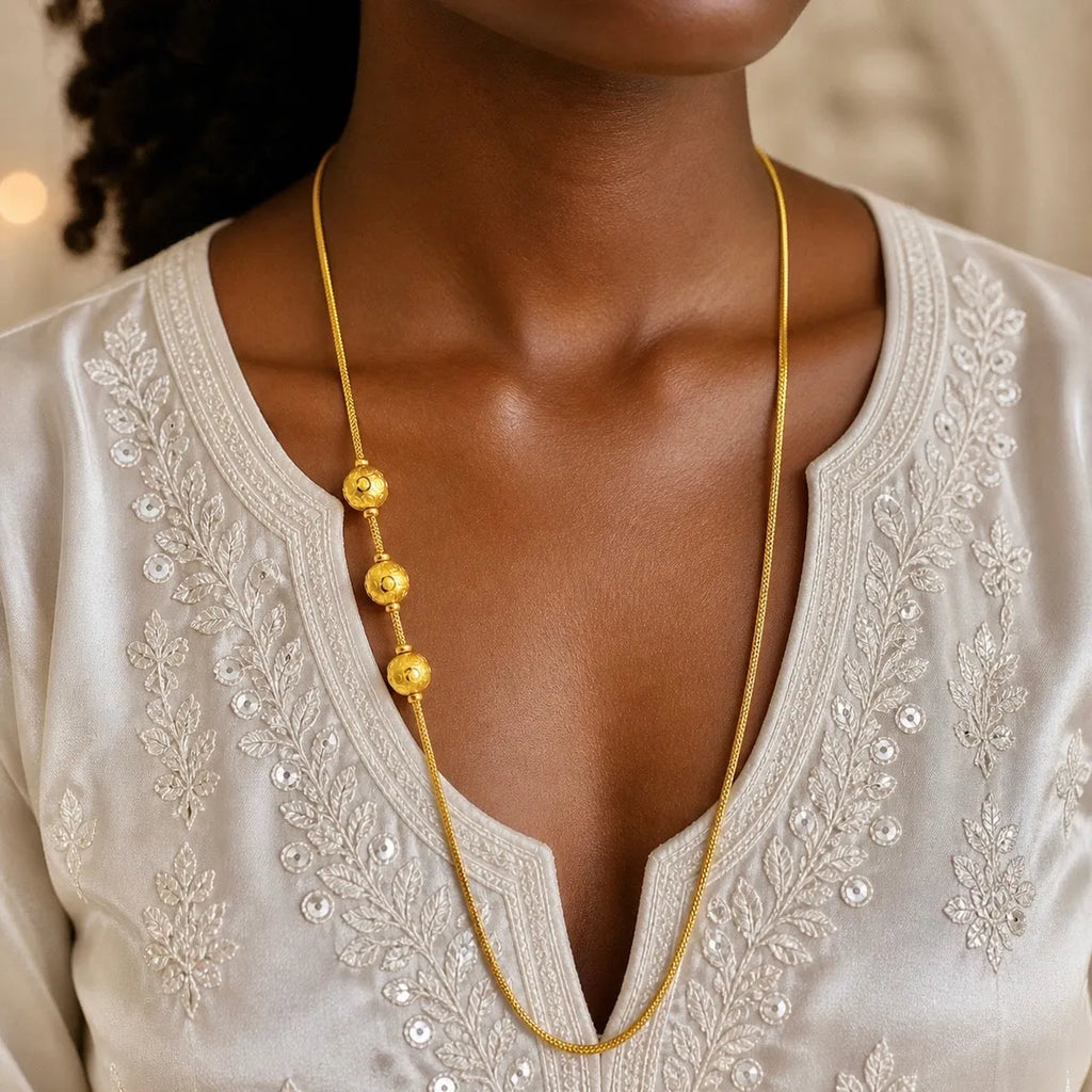 Gold Micro Plated Copper Three Ball Mugapu Bead Neck Chain