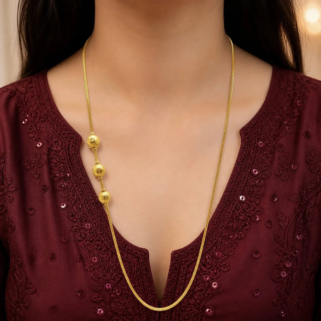 Gold Micro Plated Copper Three Ball Mugapu Bead Neck Chain
