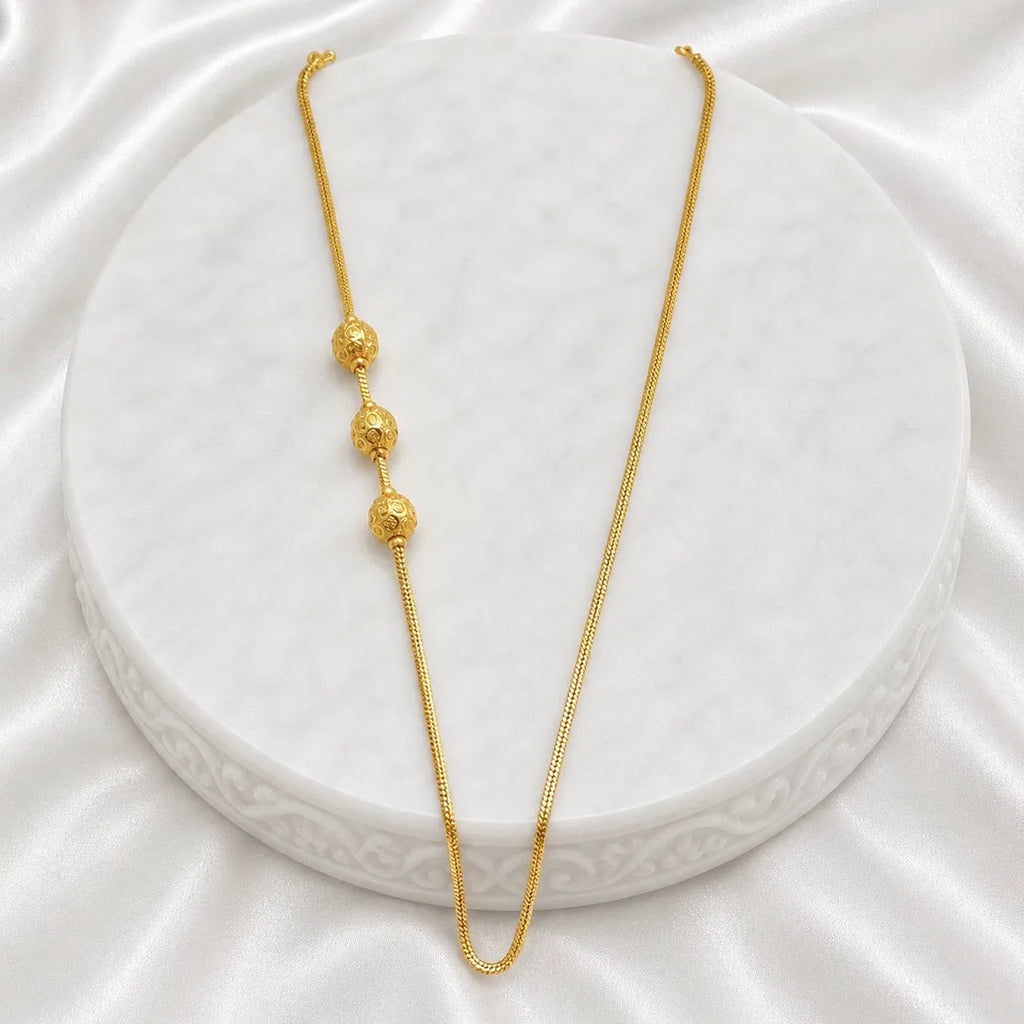 Gold Micro Plated Copper Three Ball Mugapu Bead Neck Chain
