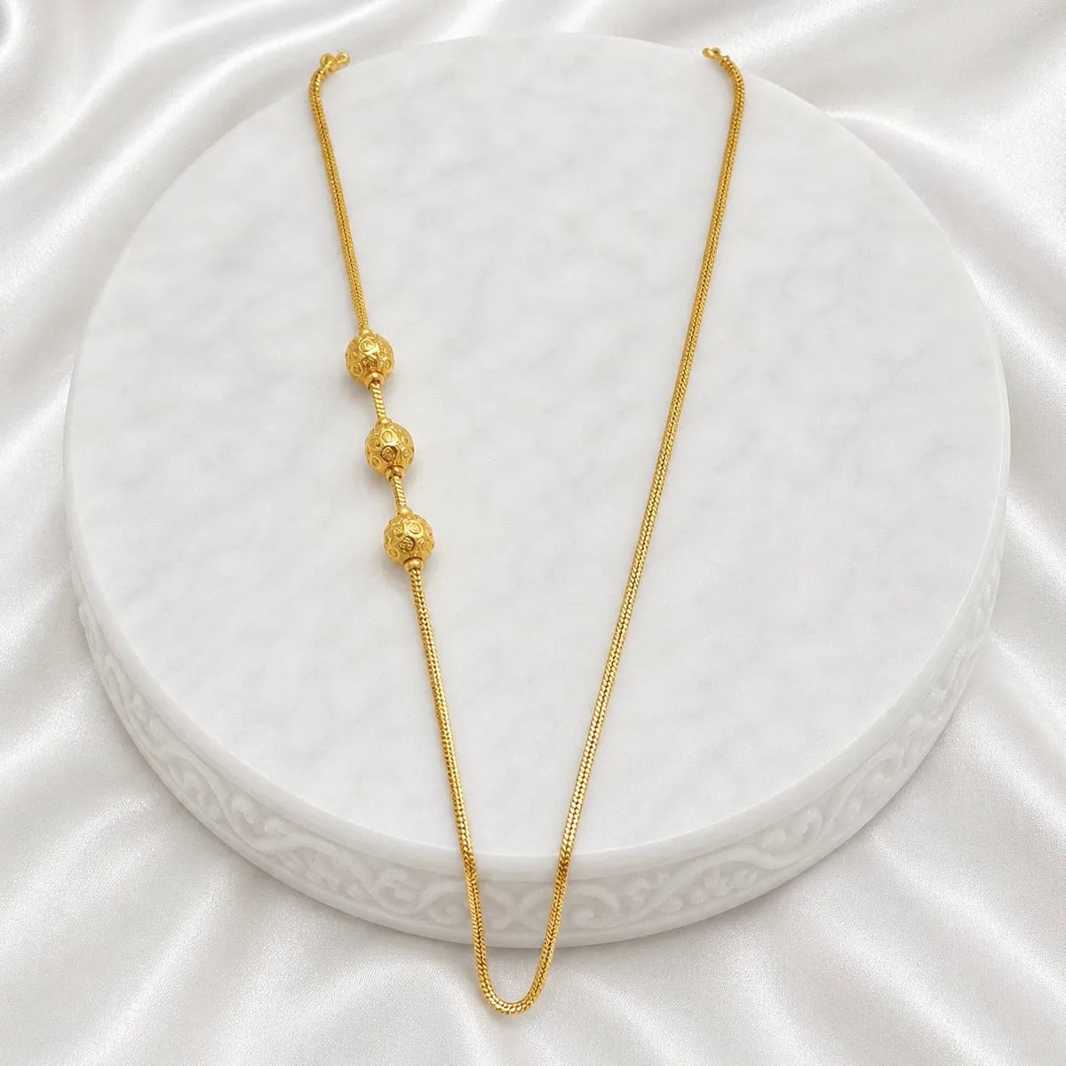 Gold Micro Plated Copper Three Ball Mugapu Bead Neck Chain