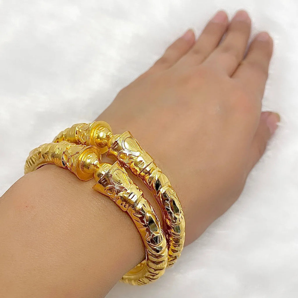 Gold Plated Hand-Etched Nakshikari Bengali Bala Bangle Pair