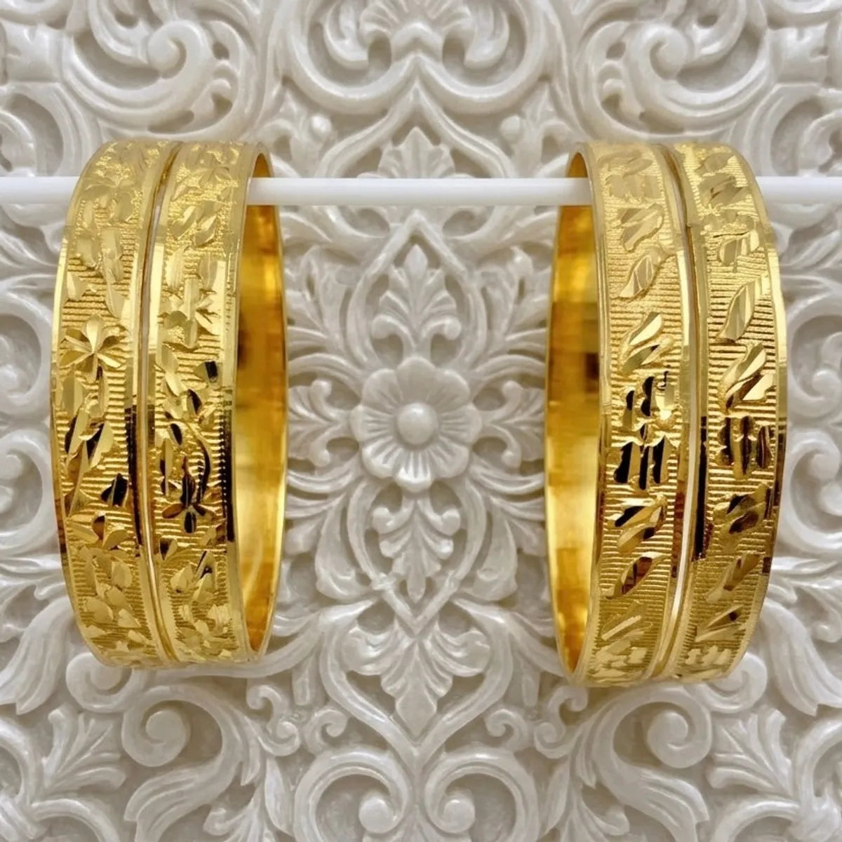 Gold Micro Plated Floral Cutwork Traditional Bangle