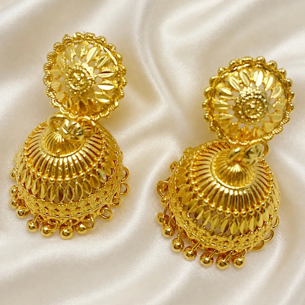 Gold Plated Ghungroo Mesh Temple Style Jhumki Earrings For Women