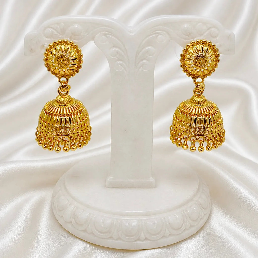 Gold Plated Ghungroo Mesh Temple Style Jhumki Earrings For Women