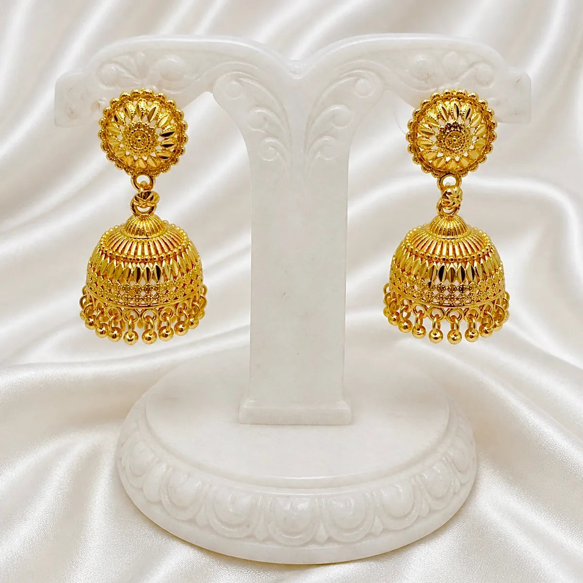 Gold Plated Ghungroo Mesh Temple Style Jhumki Earrings For Women