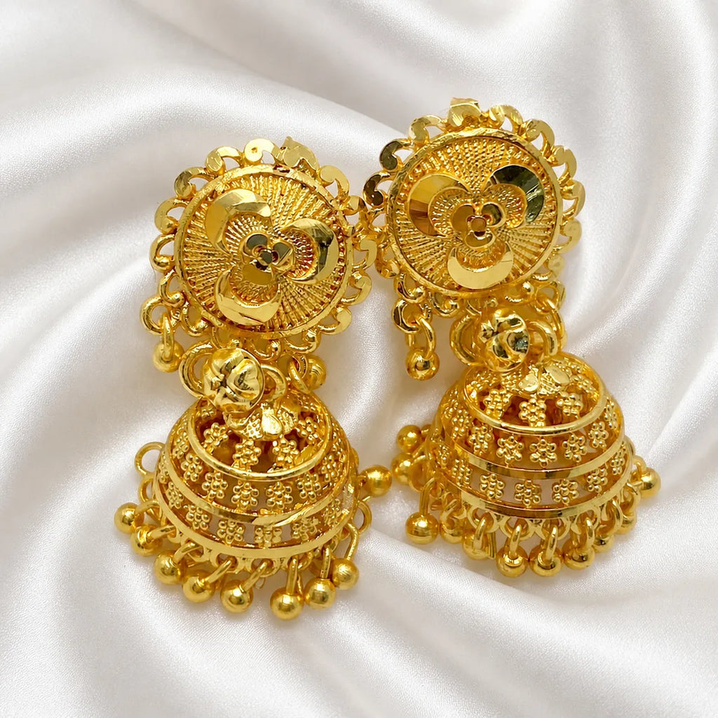Gold Plated Floral Tiered Ghungroo Jhumka Earrings For Women