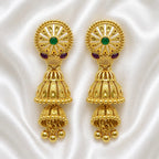 Gold Copper Ghungroo Leaf Mesh Temple Jhumki Earrings For Women