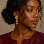 Gold Copper Ghungroo Leaf Mesh Temple Jhumki Earrings For Women