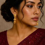 Gold Copper Ghungroo Leaf Mesh Temple Jhumki Earrings For Women