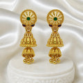 Gold Copper Ghungroo Leaf Mesh Temple Jhumki Earrings For Women