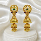 Gold Copper Ghungroo Leaf Mesh Temple Jhumki Earrings For Women