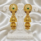 Gold Copper Ghungroo Leaf Mesh Temple Jhumki Earrings For Women