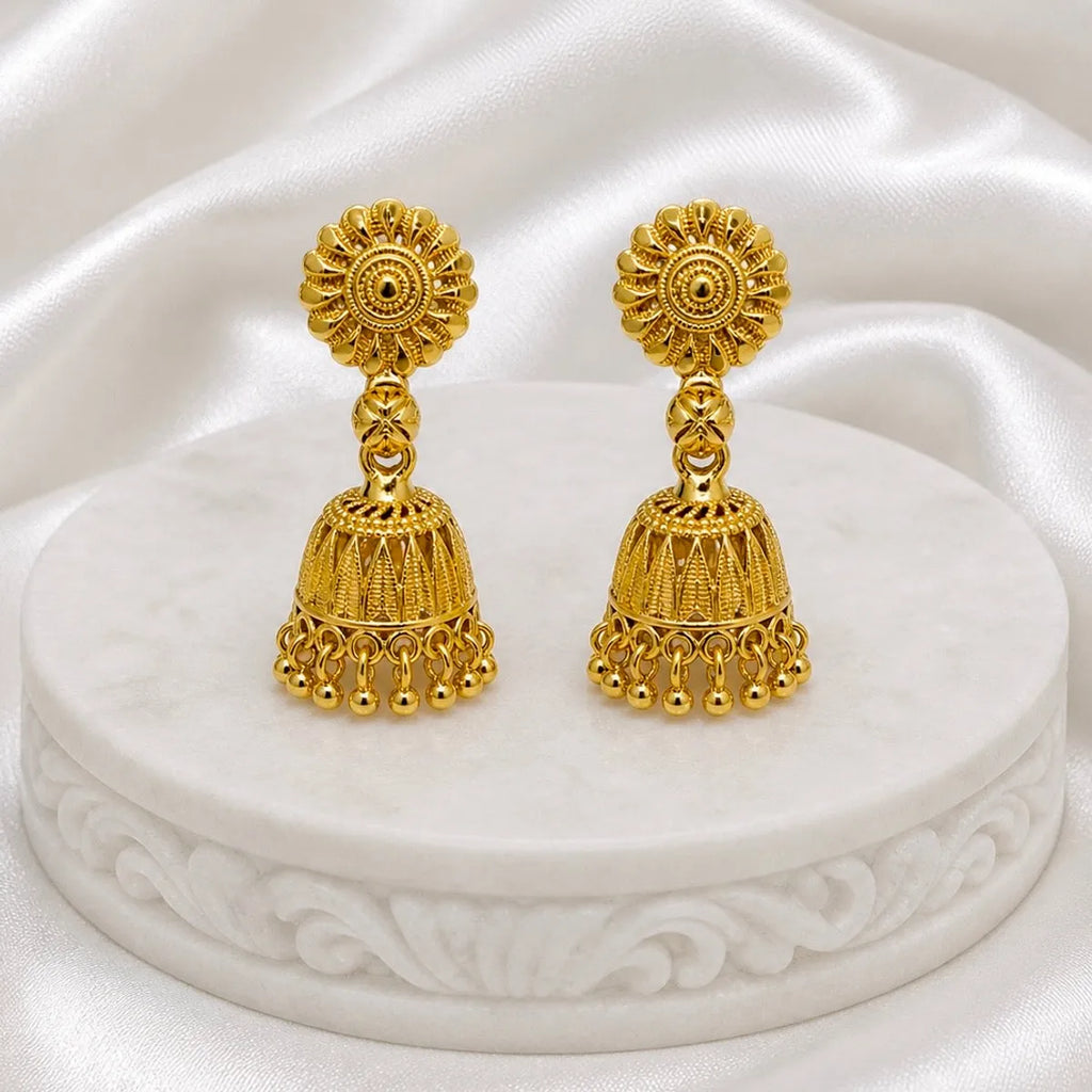 Gold Plated Copper Double Jhumki Ghungroo Meenakari Earrings For Women