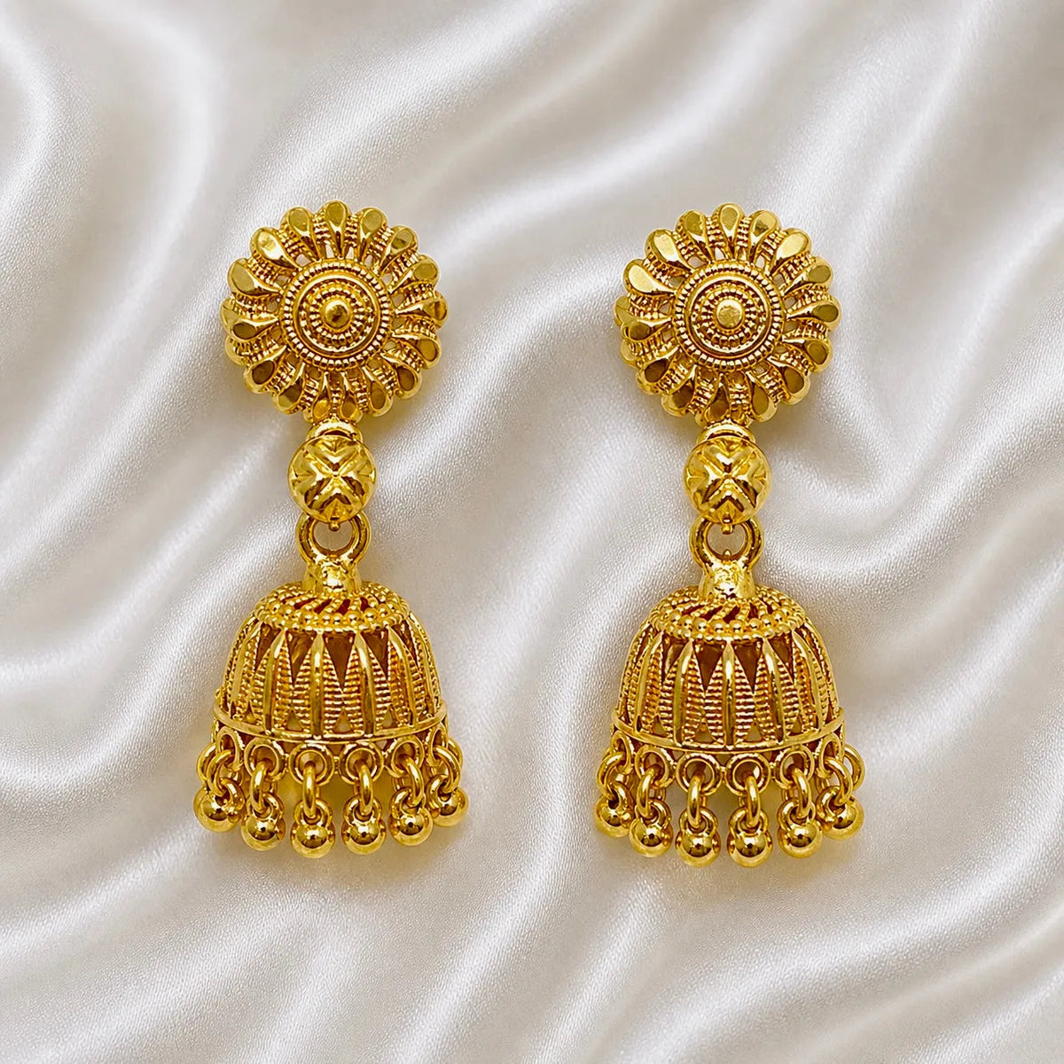 Gold Plated Copper Double Jhumki Ghungroo Meenakari Earrings For Women