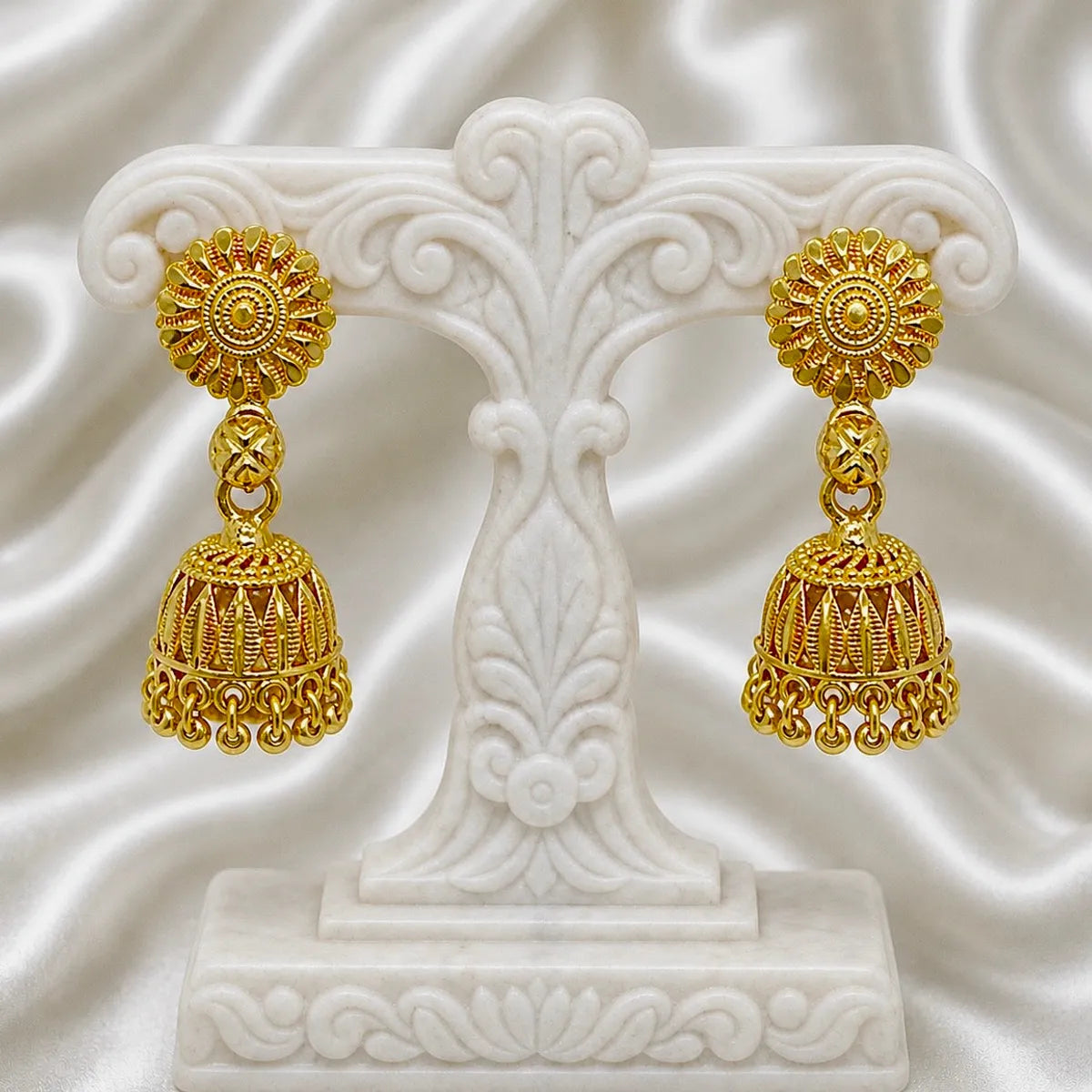 Gold Plated Copper Double Jhumki Ghungroo Meenakari Earrings For Women