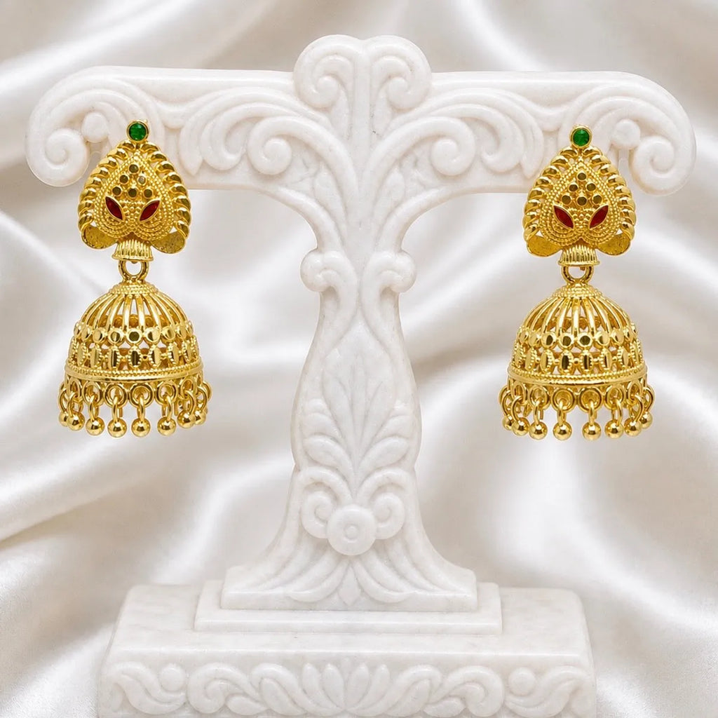 Gold Plated Meenakari Ghungroo Mesh Temple Jhumki Earrings