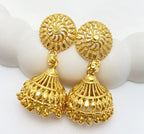 Gold Plated Petal Mesh Ghungroo Temple Jhumki Earrings For Women
