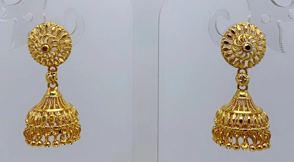 Gold Plated Petal Mesh Ghungroo Temple Jhumki Earrings For Women