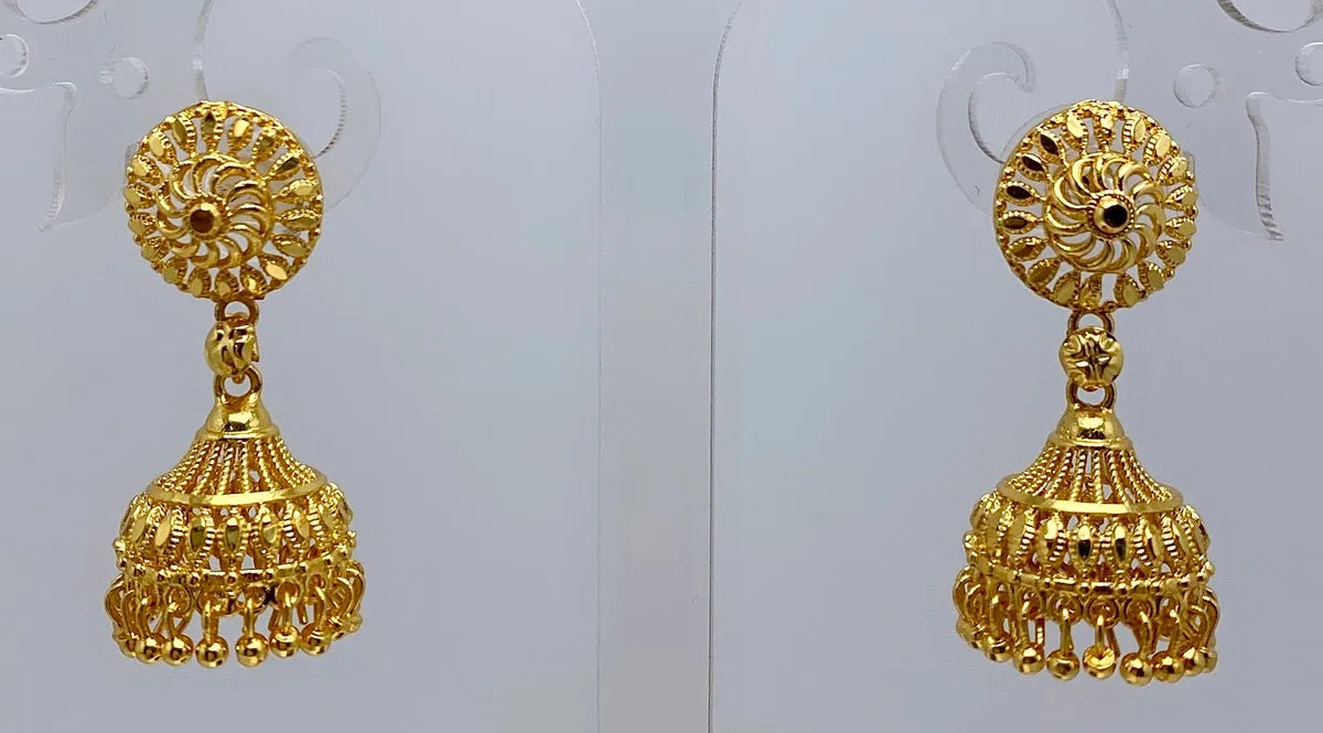 Gold Plated Petal Mesh Ghungroo Temple Jhumki Earrings For Women