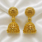Gold Plated Floral Ghungroo Mesh Jhumki Earrings For Women