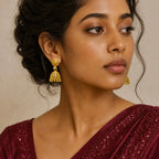 Gold Plated Floral Ghungroo Mesh Jhumki Earrings For Women