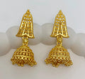 Gold Copper Temple Triangular Mesh Ghungroo Jhumki Earrings For Women
